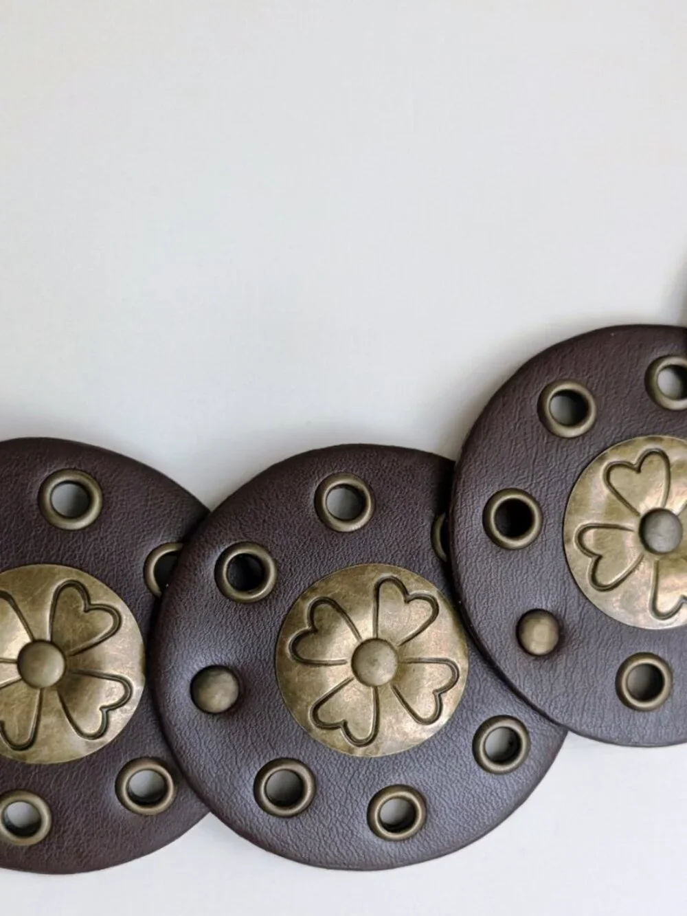 Vintage Boho Leather Brass Medallion Disc Belt